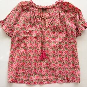 Tuckernuck Ditsy Floral Flutter Sleeve Blouse Medium Pink Green Cotton